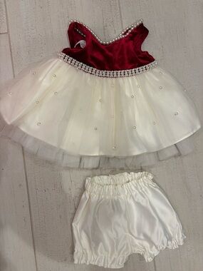 Girls Burgundy and Ivory Pearl-Trim Tutu Dress with Bloomers